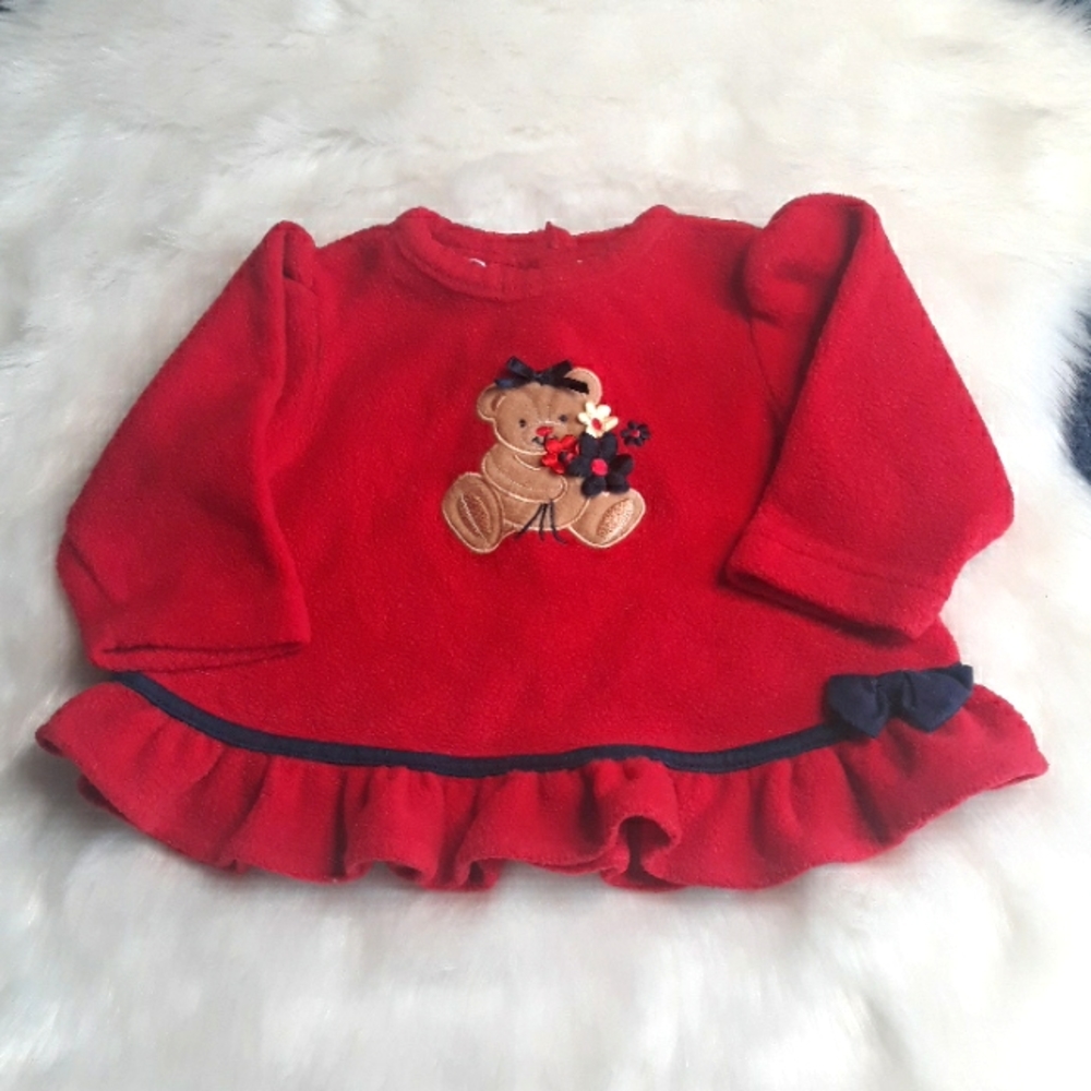 Teddy Bear red long sleeve fleece sweatshirt 6-9 months
